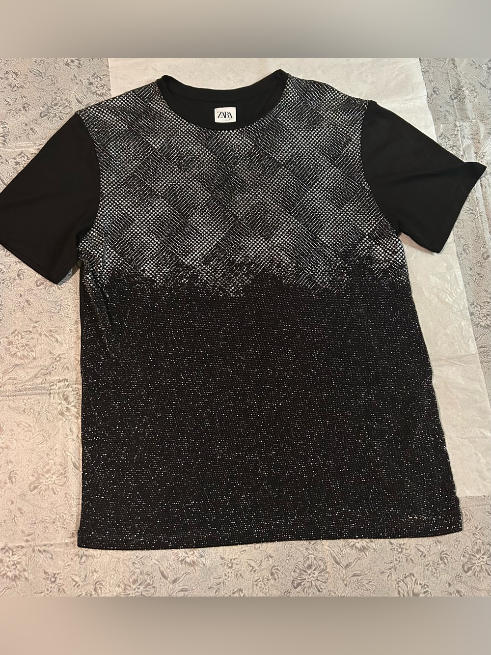 NWOT ZARA MAN GRAFIC SILVER SPARKLY SHIRT